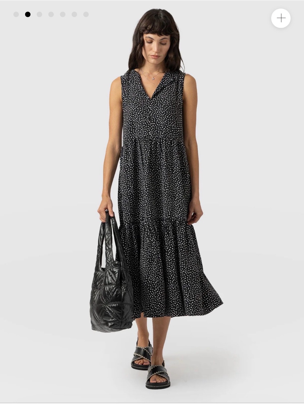 Saint + Sofia Sleeveless Black Polka Dot Maxi Dress With V-Neck